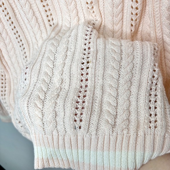 Lauren Ralph Lauren Cable Knit Sweater Size X Cotton Pink White Classic Preppy - Picture 5 of 9